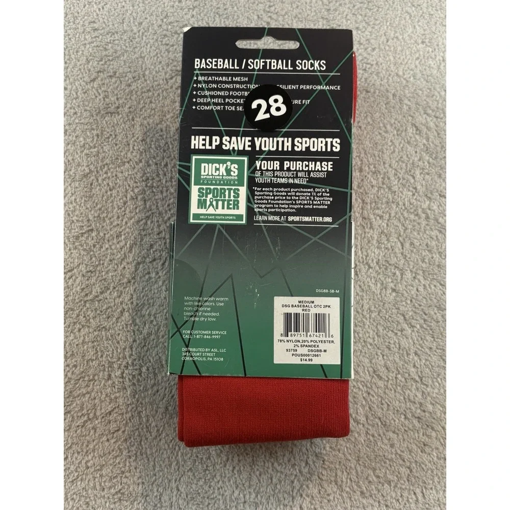 Baseball/Softball Socks Medium Men's 4-8‎ Women's 5-10 (Red) Fast Shipping! MED